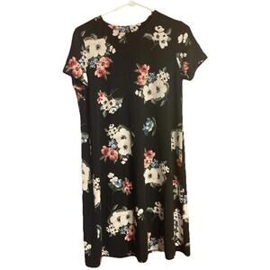 J Jill Wearever Collection Shift Dress Size XS Black Floral Keyhole Neck Stretch